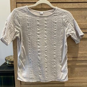 Light grey crochet detail short sleeve blouse, XS